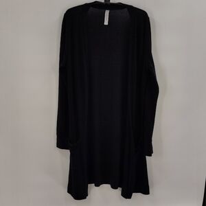 Tickled Teal Open Front Cardigan Size Large Black Front Pockets Long Sleeve